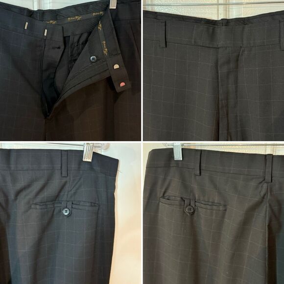 Andrew Fezza Men's 40x32 Plaid Black Straight Leg Slacks Dress Pants - Picture 7 of 16